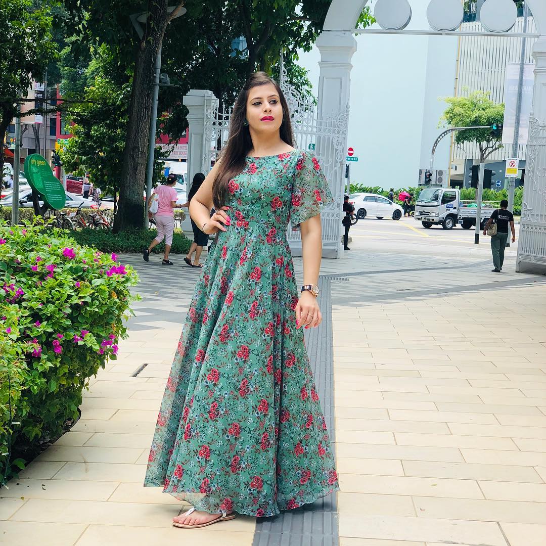 Pea Green Printed Maxi