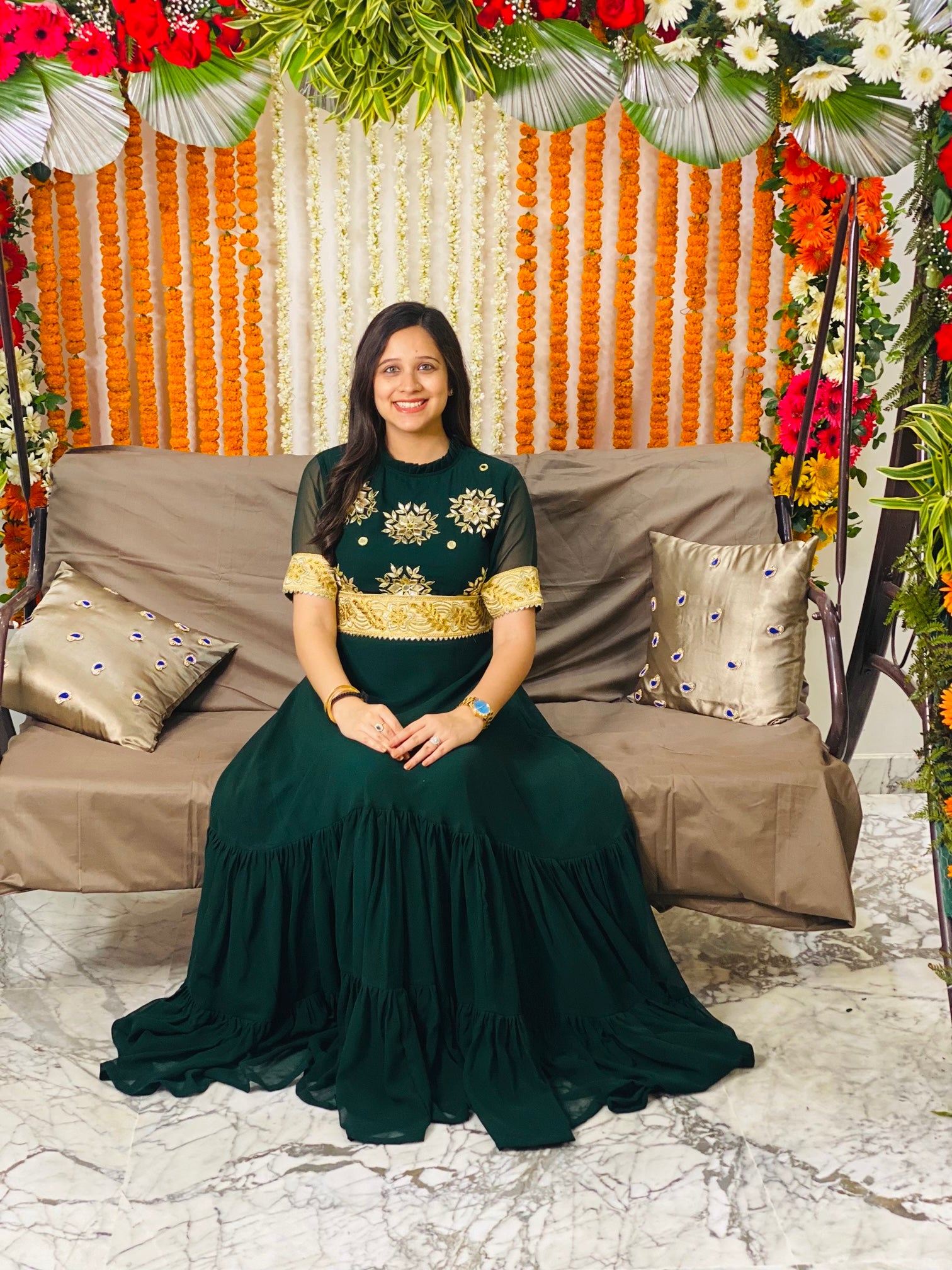 Bottle Green Anarkali with Belt