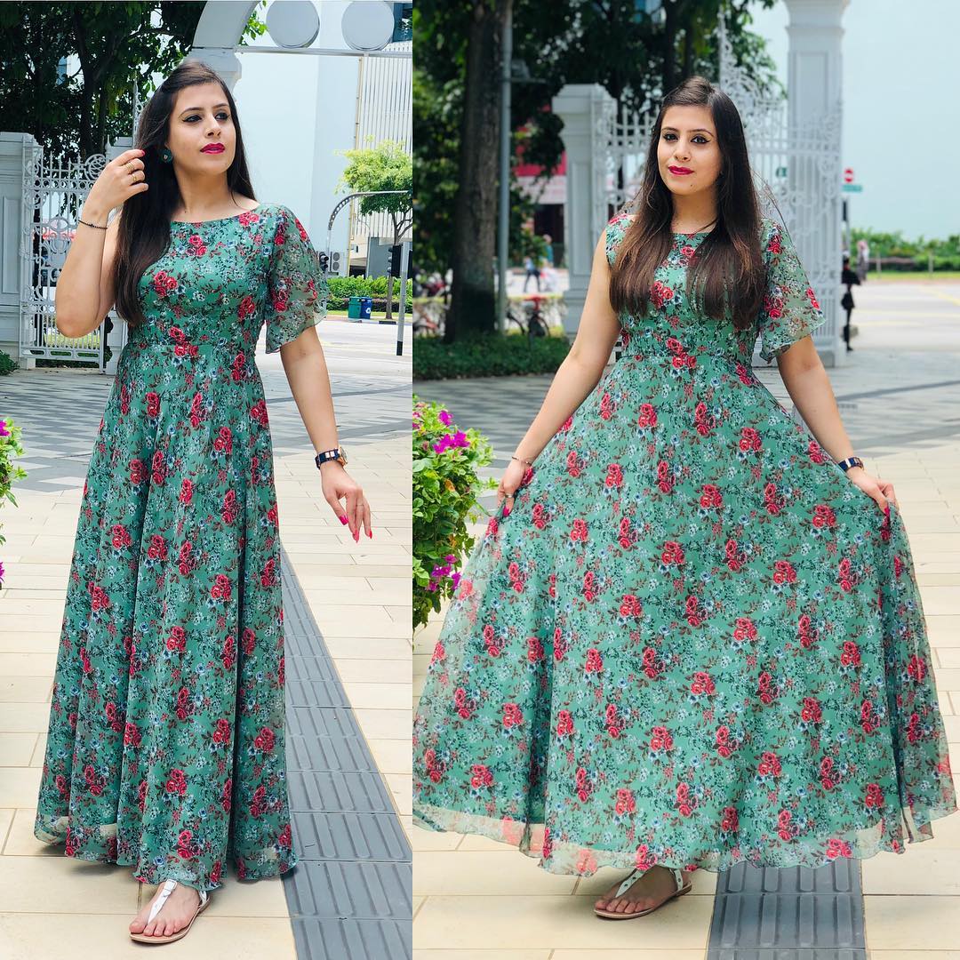 Pea Green Printed Maxi