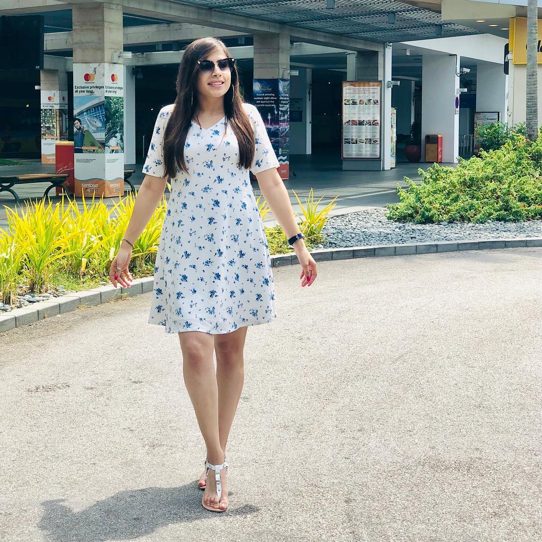 White & Blue Printed Dress