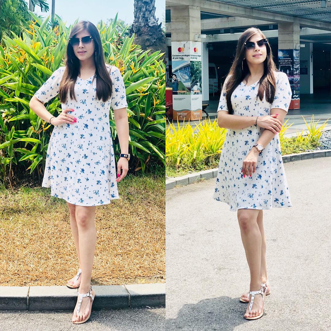 White & Blue Printed Dress