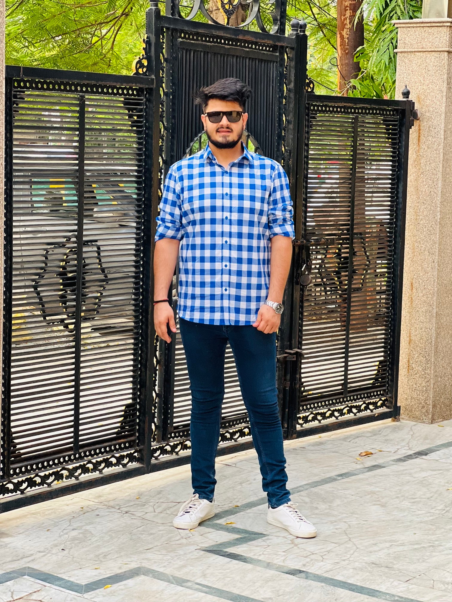 White & Blue Check Shirt