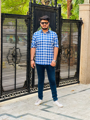 White & Blue Check Shirt