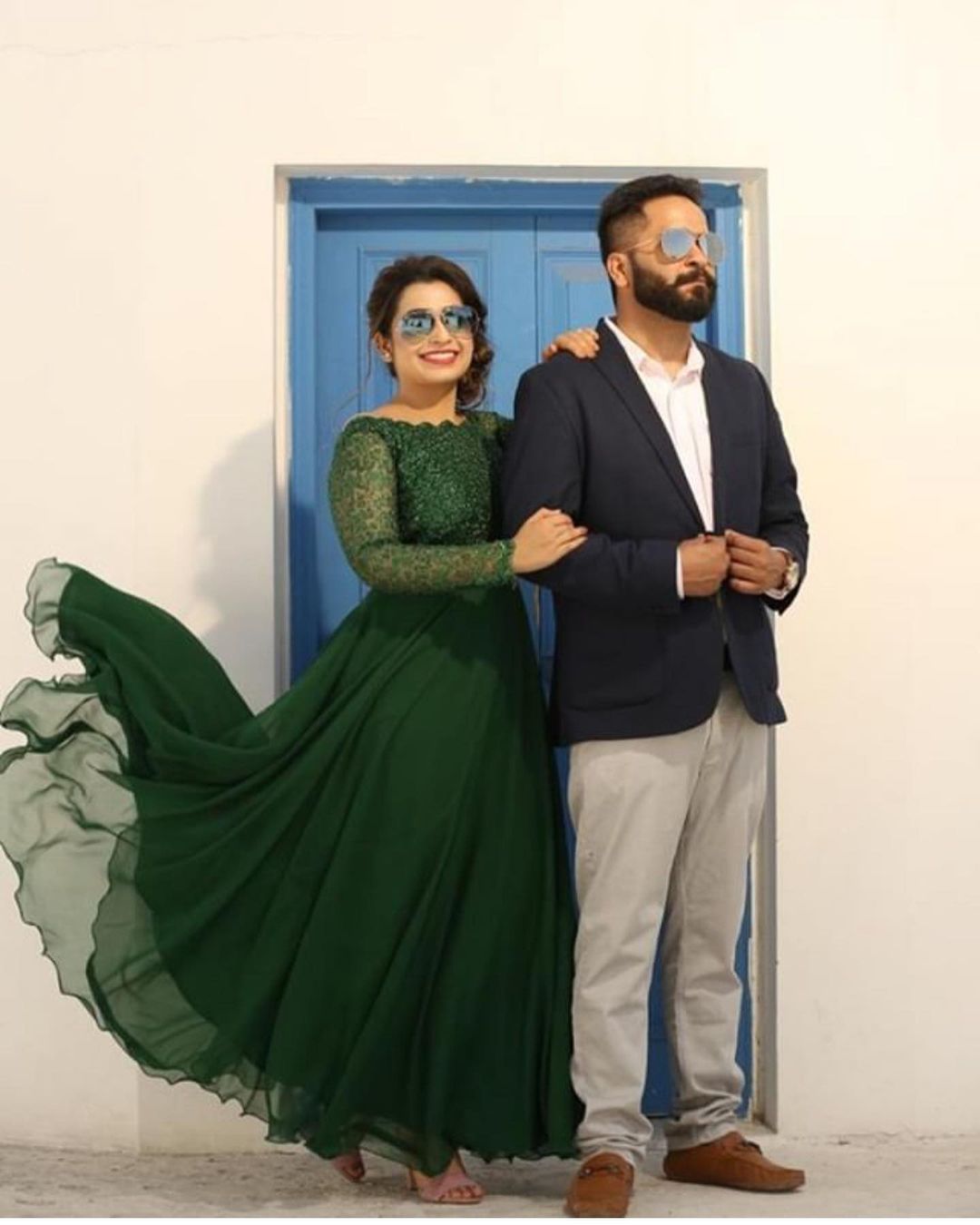 Bottle Green Phulkari Gown