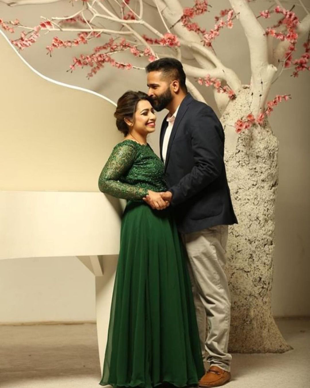 Bottle Green Phulkari Gown