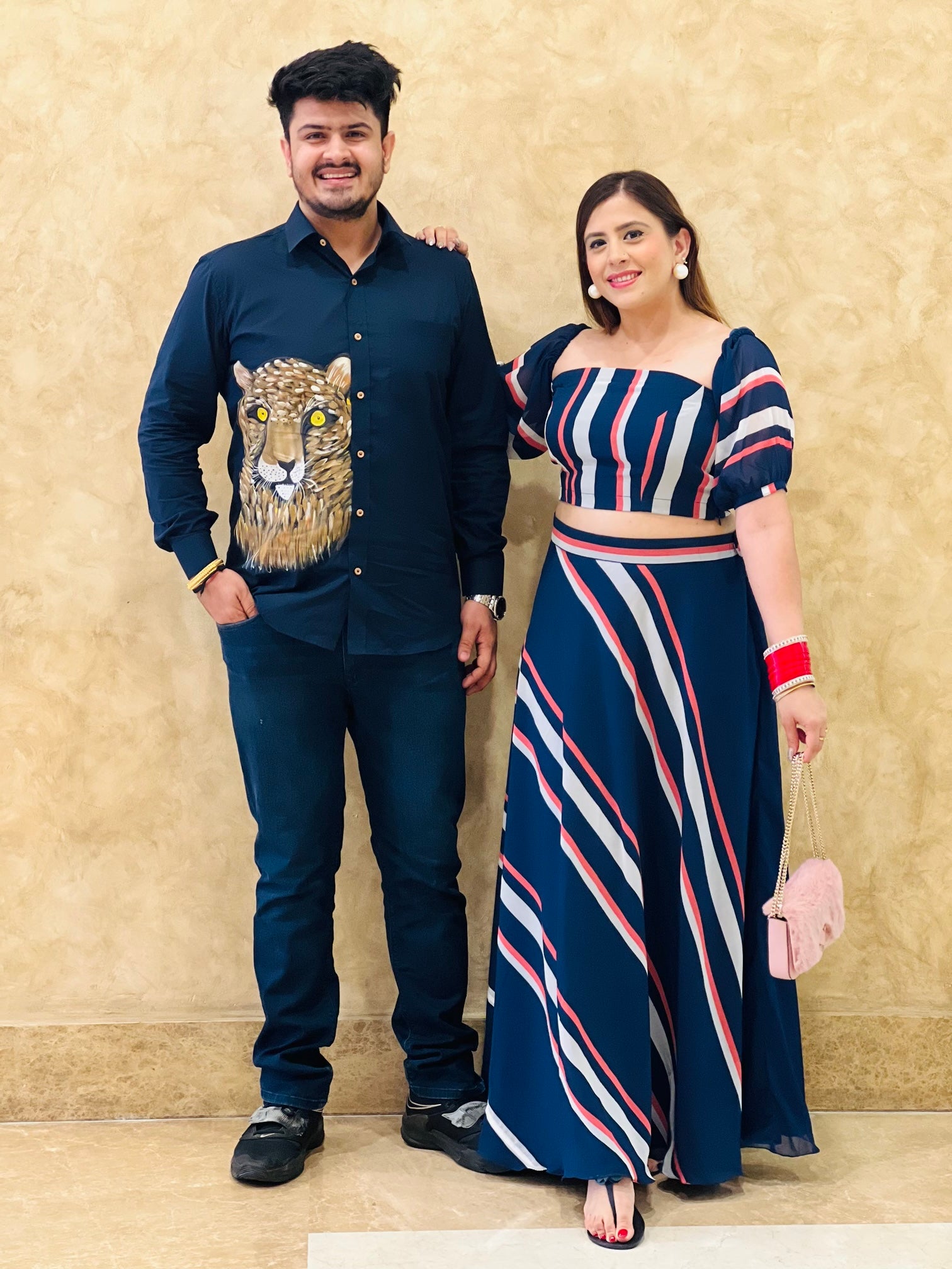 Menswear Navy Blue Hand-painted Shirt