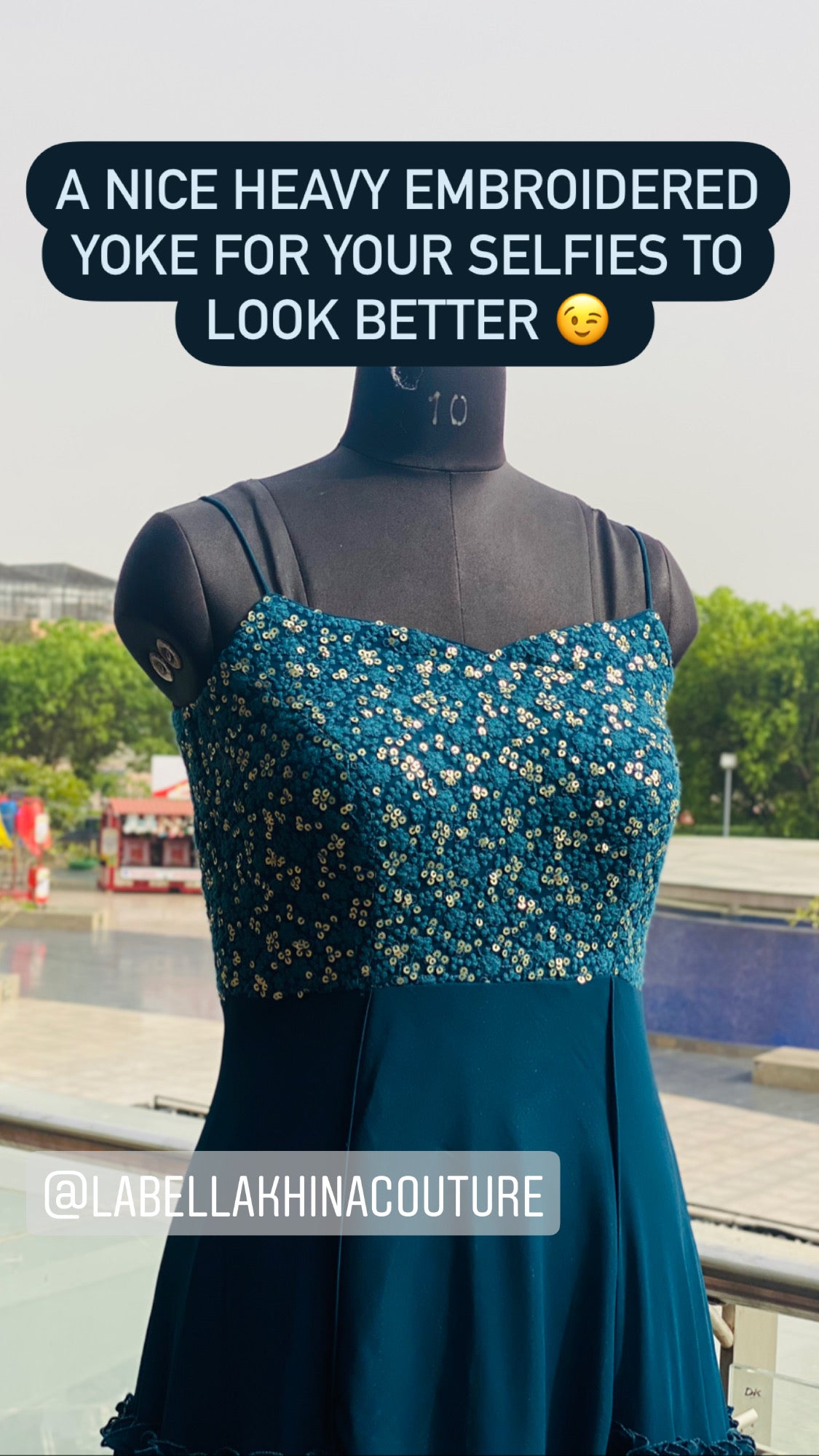 Peacock Blue Gown With Ruffle Dupatta
