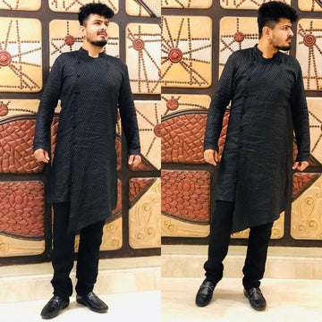 Menswear Black Linen High Low Menswear