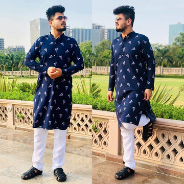 Pizza Print Menswear Kurta with Linen Pants