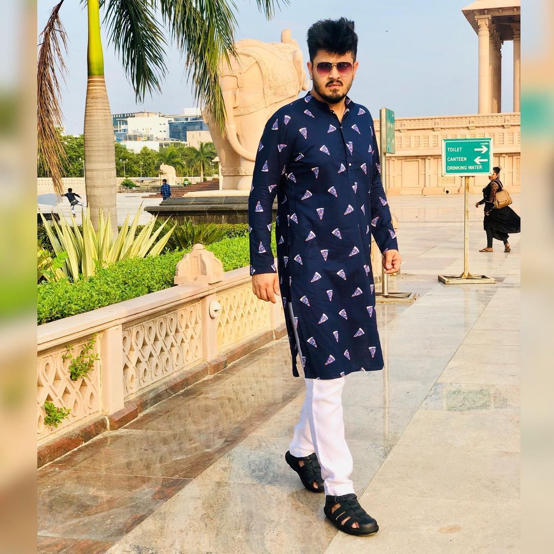 Pizza Print Menswear Kurta with Linen Pants