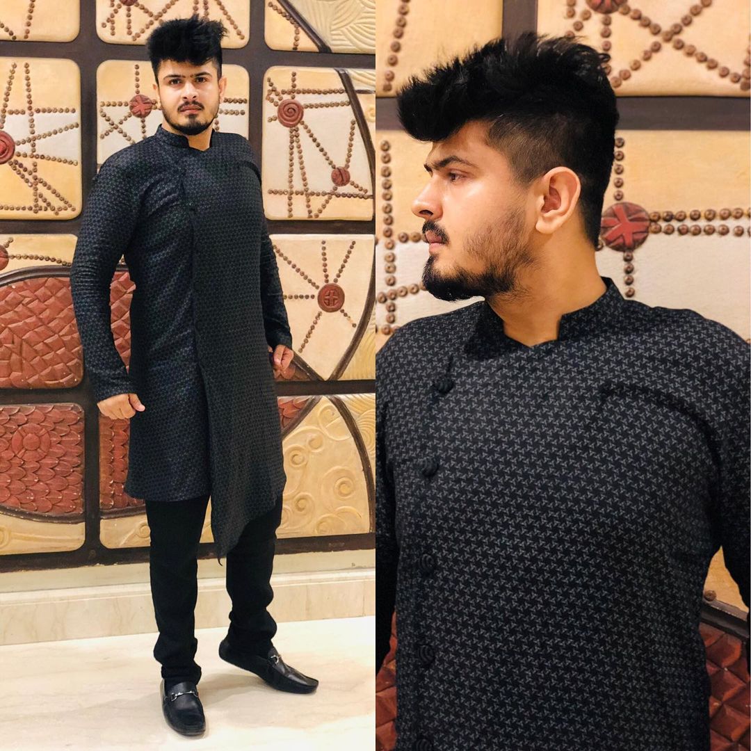 Menswear Black Linen High Low Menswear