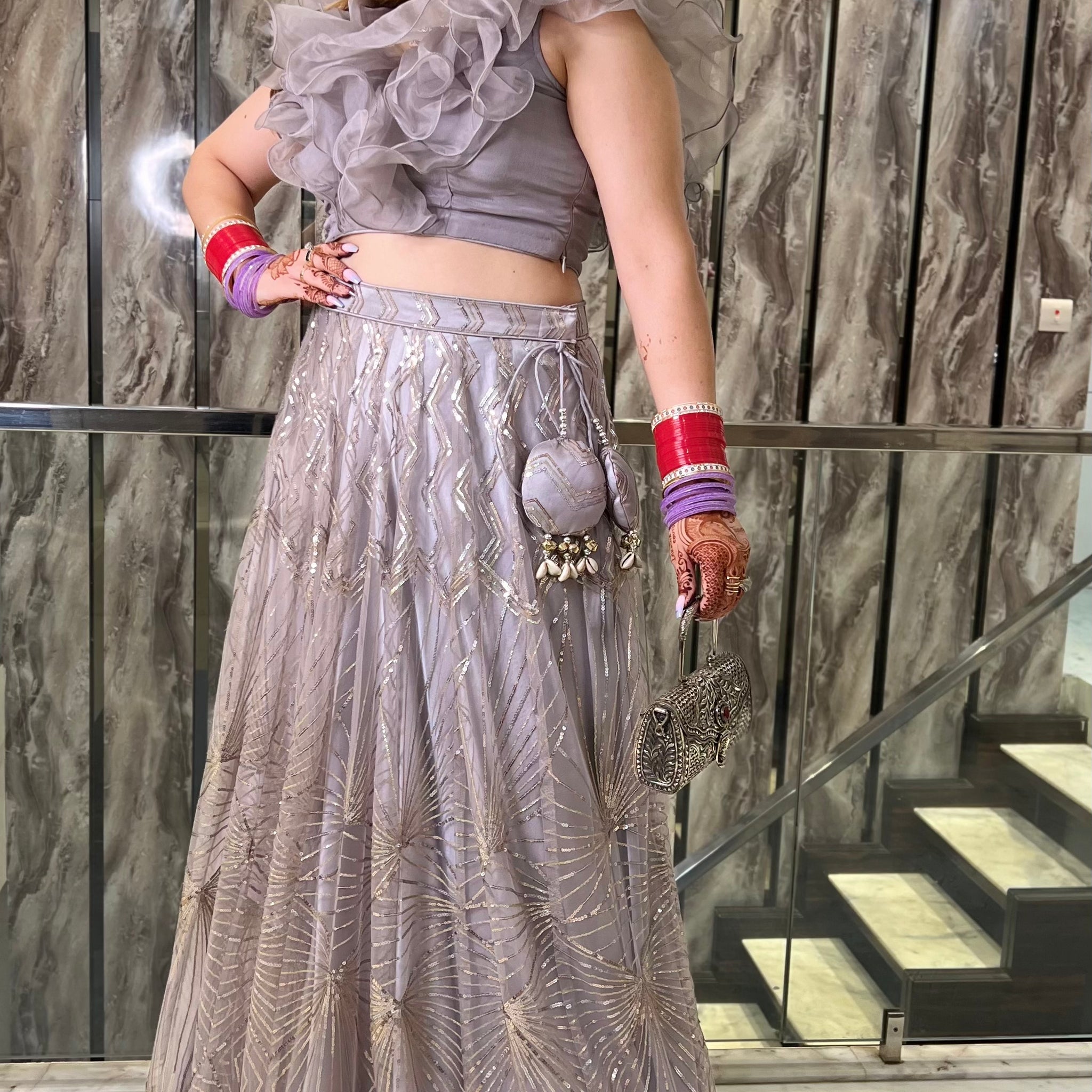Grey Net Lehenga