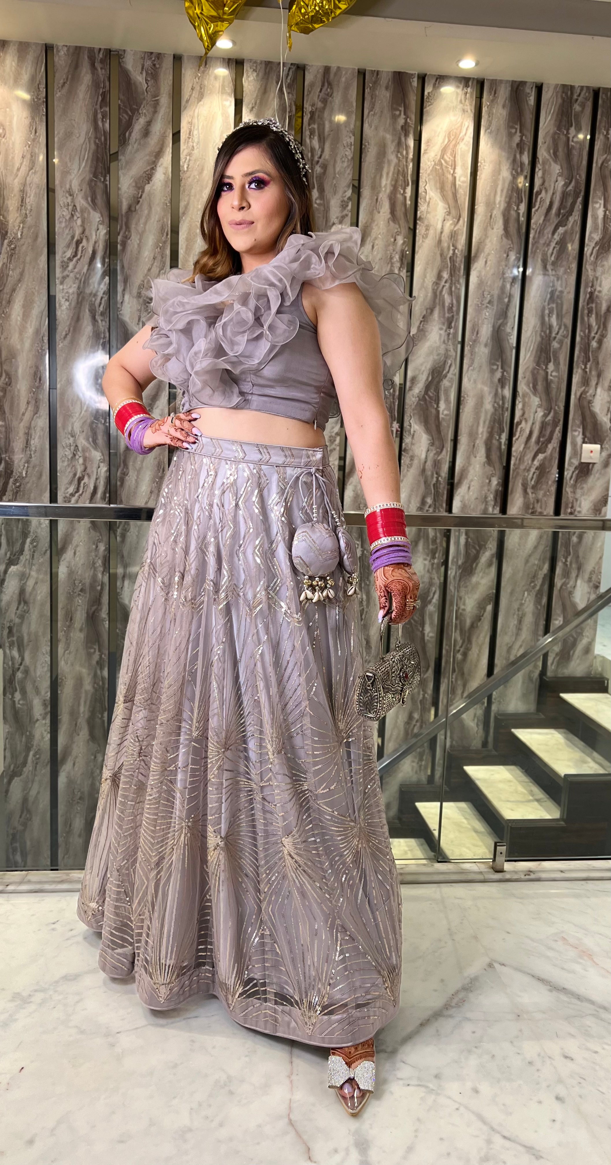 Grey Net Lehenga