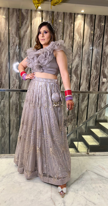 Grey Net Lehenga