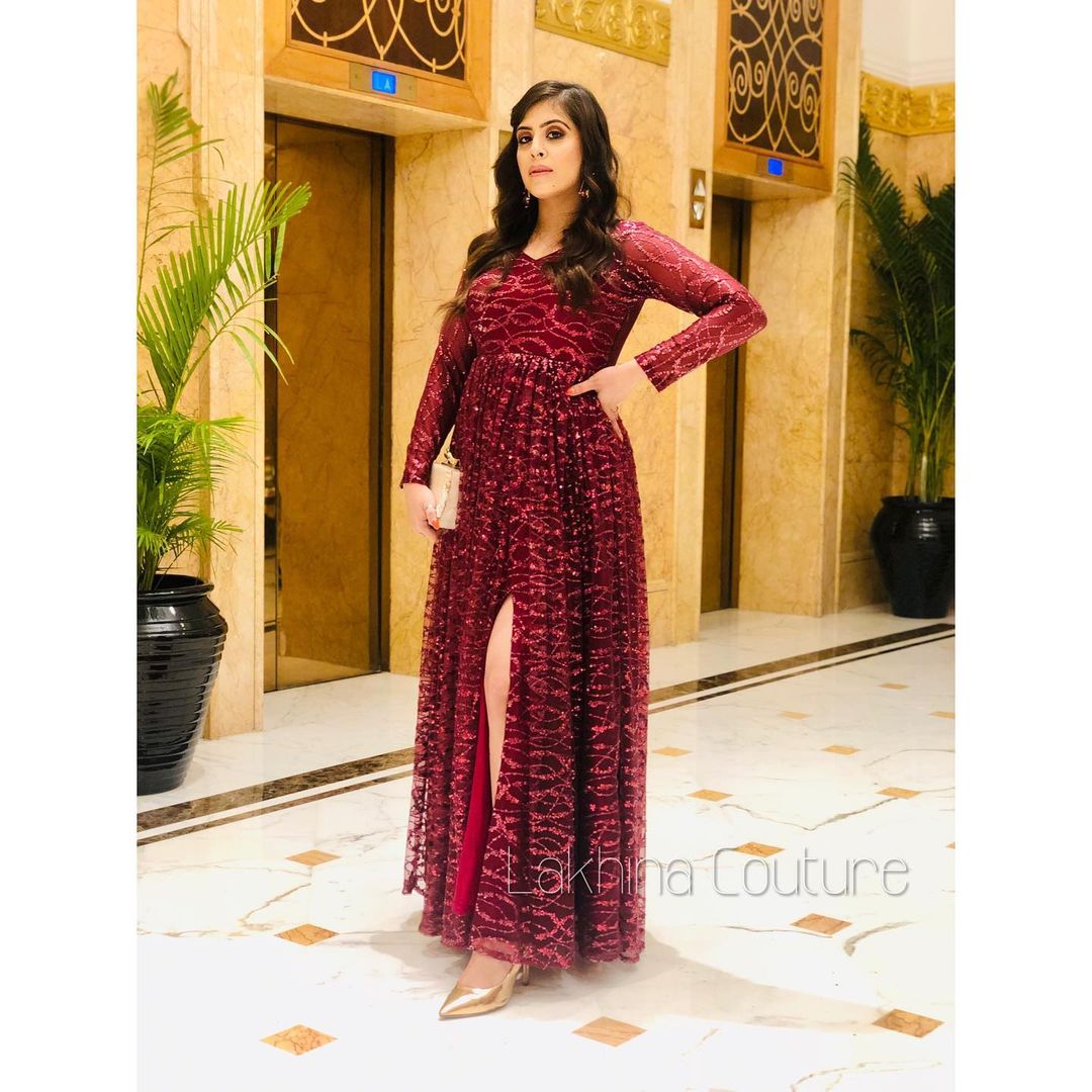 Wine Glitter Gown