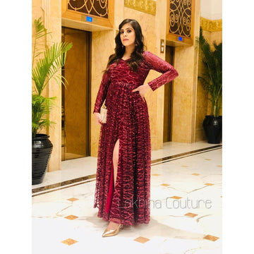Wine Glitter Gown
