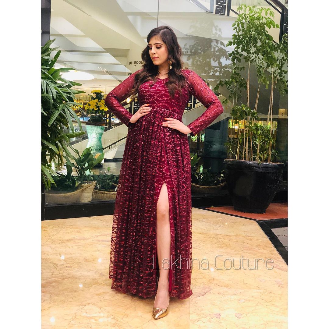 Wine Glitter Gown