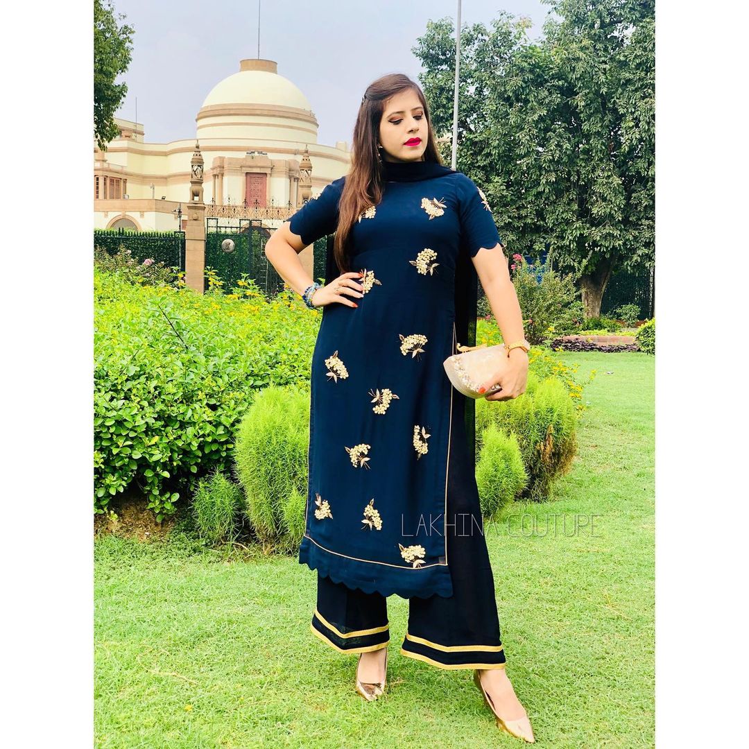Navy Blue Georgette Suit