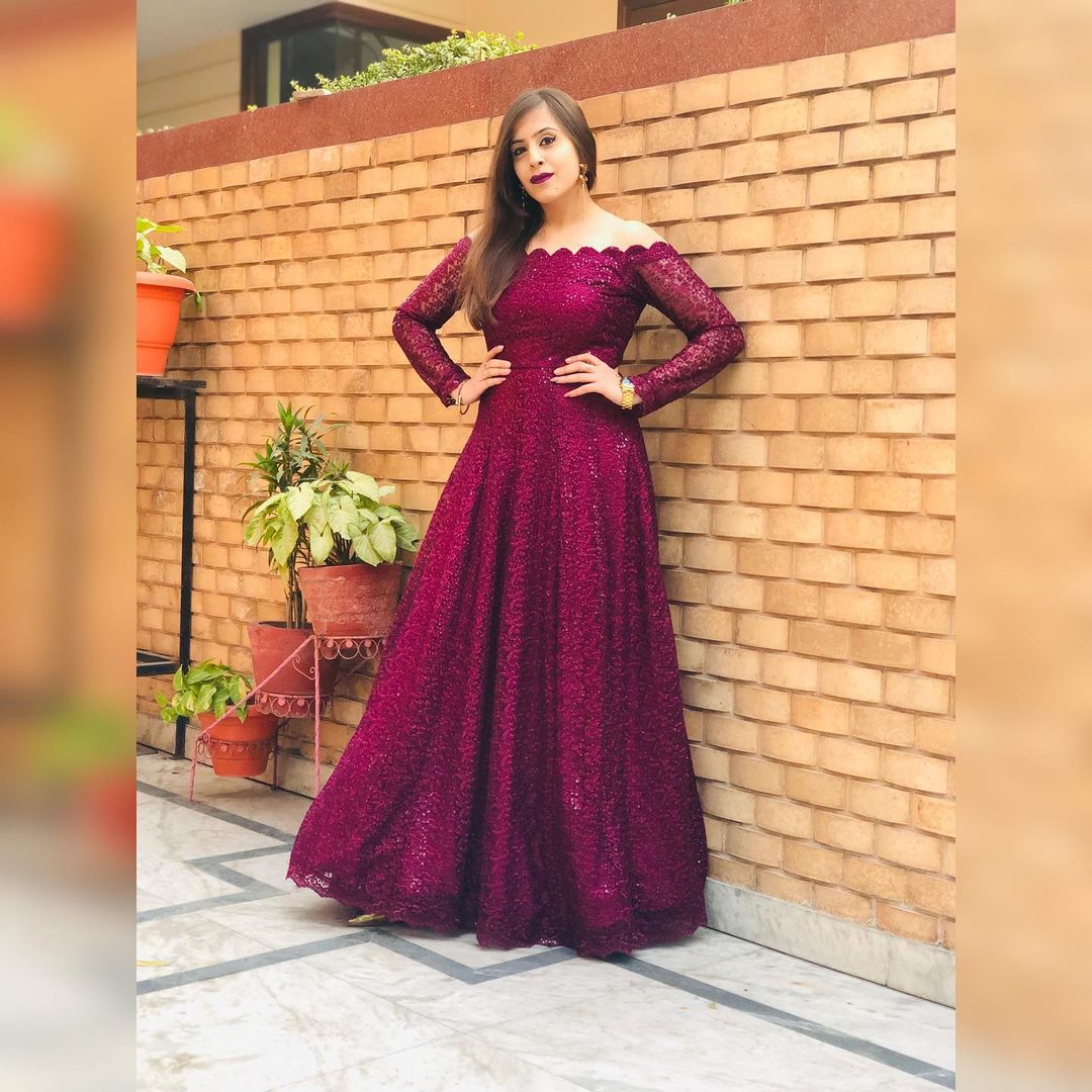 Wine Phulkari Gown