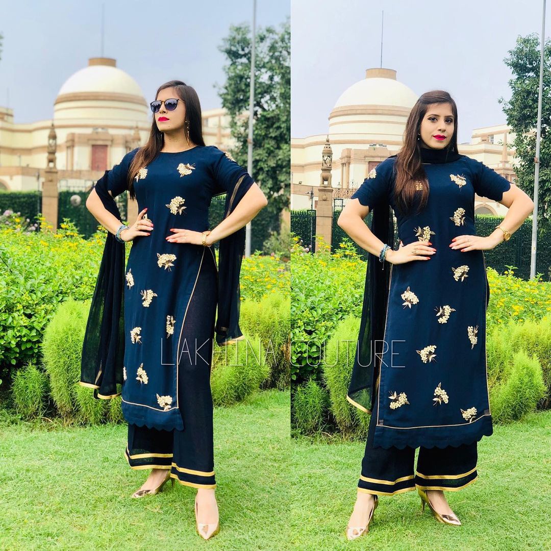 Navy Blue Georgette Suit