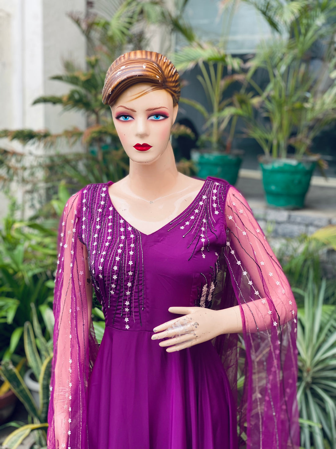 Purple Cape Sleeves Drape