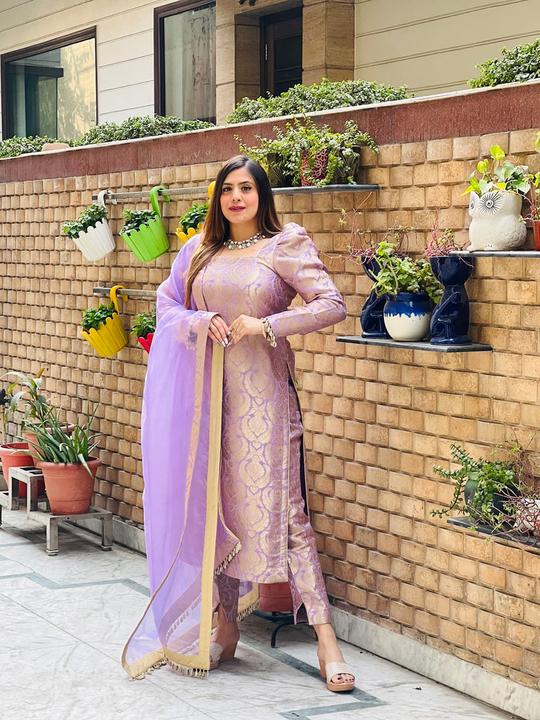 Lilac Banarasi Suit