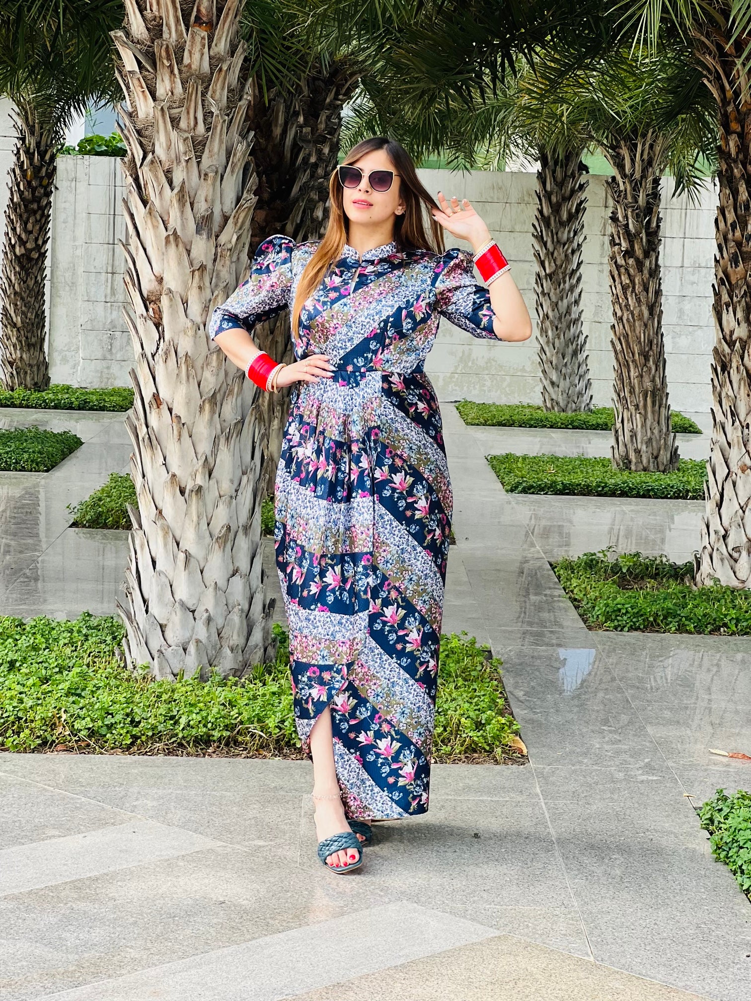 Blue & Grey Floral Drape