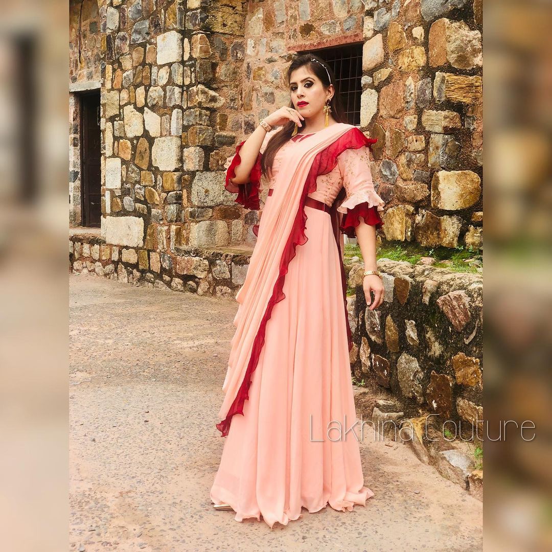 Peach Drape Saree