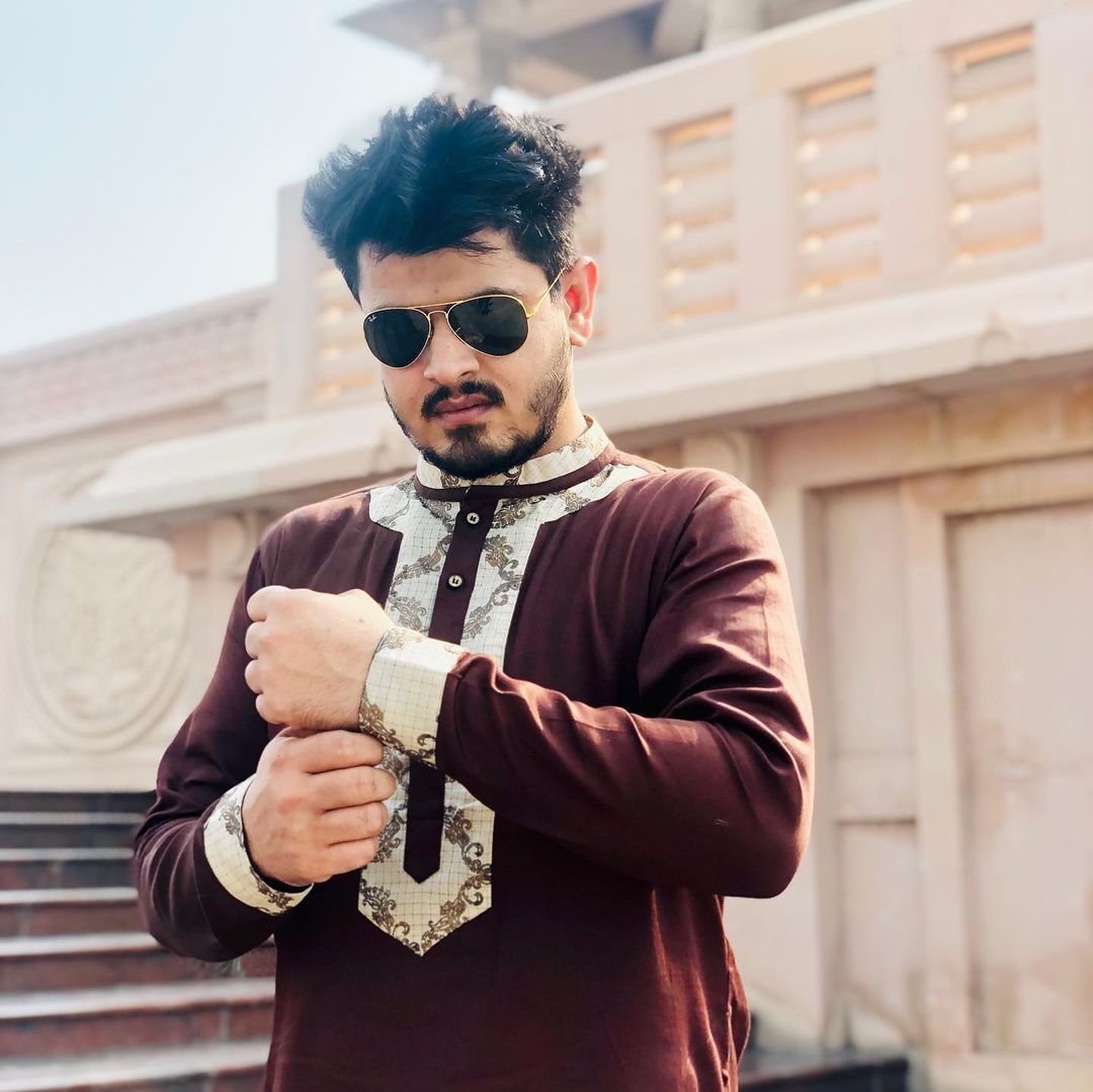 Menswear Brown Hand Embroidered Kurta with Pants