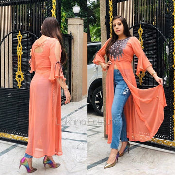 Peach Embroidered Slit Kurti