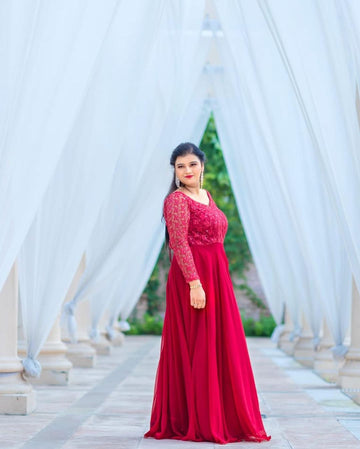 Red Embroidered Gown