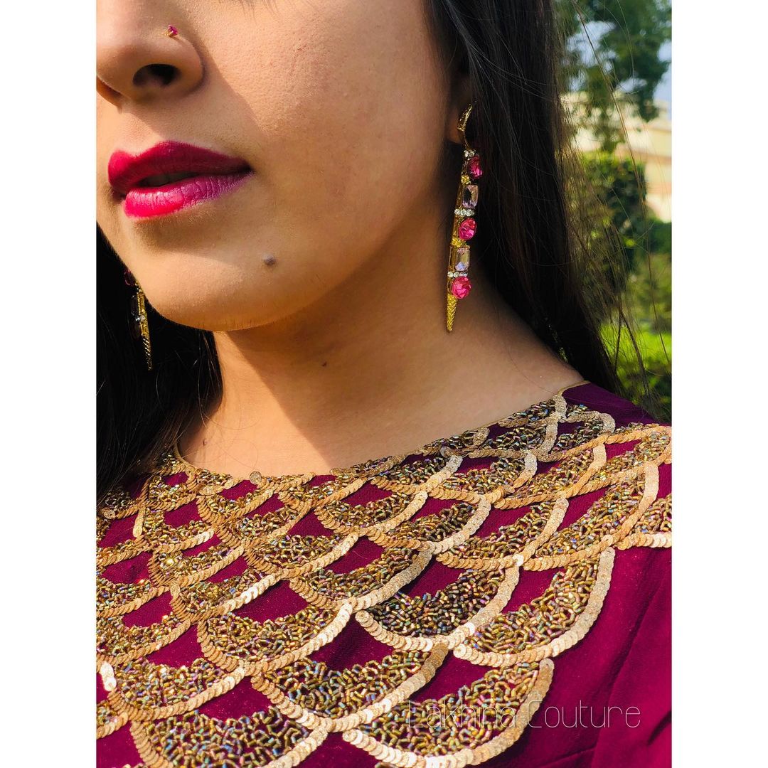 Wine Embroidered Gown
