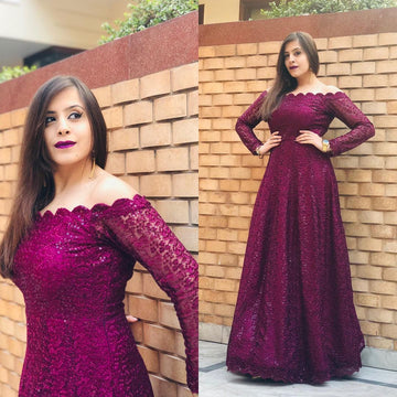 Wine Phulkari Gown
