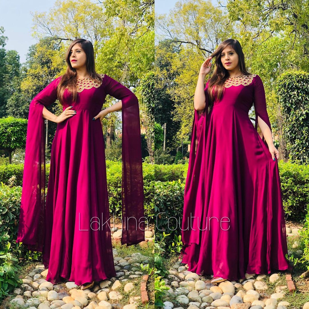 Wine Embroidered Gown