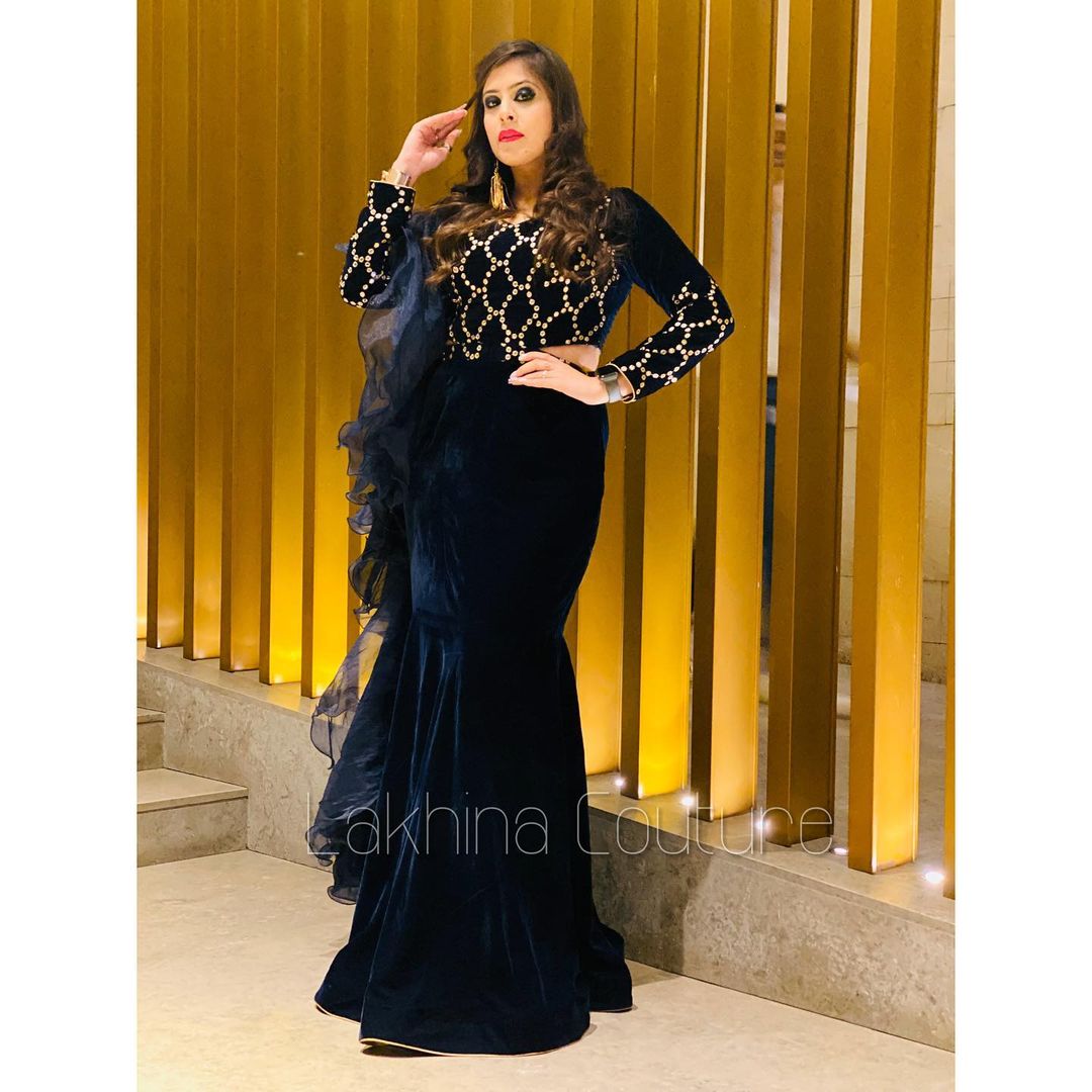 Navy Blue Fish Cut Gown Lakhina Couture Navy Blue Fish Cut Gown Lakhina Couture