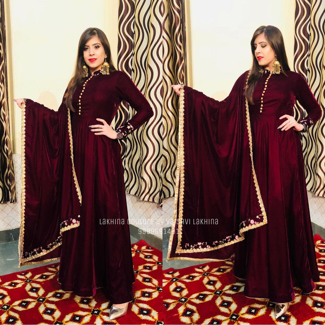 Wine Velvet Anarkali