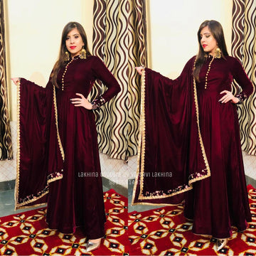 Wine Velvet Anarkali