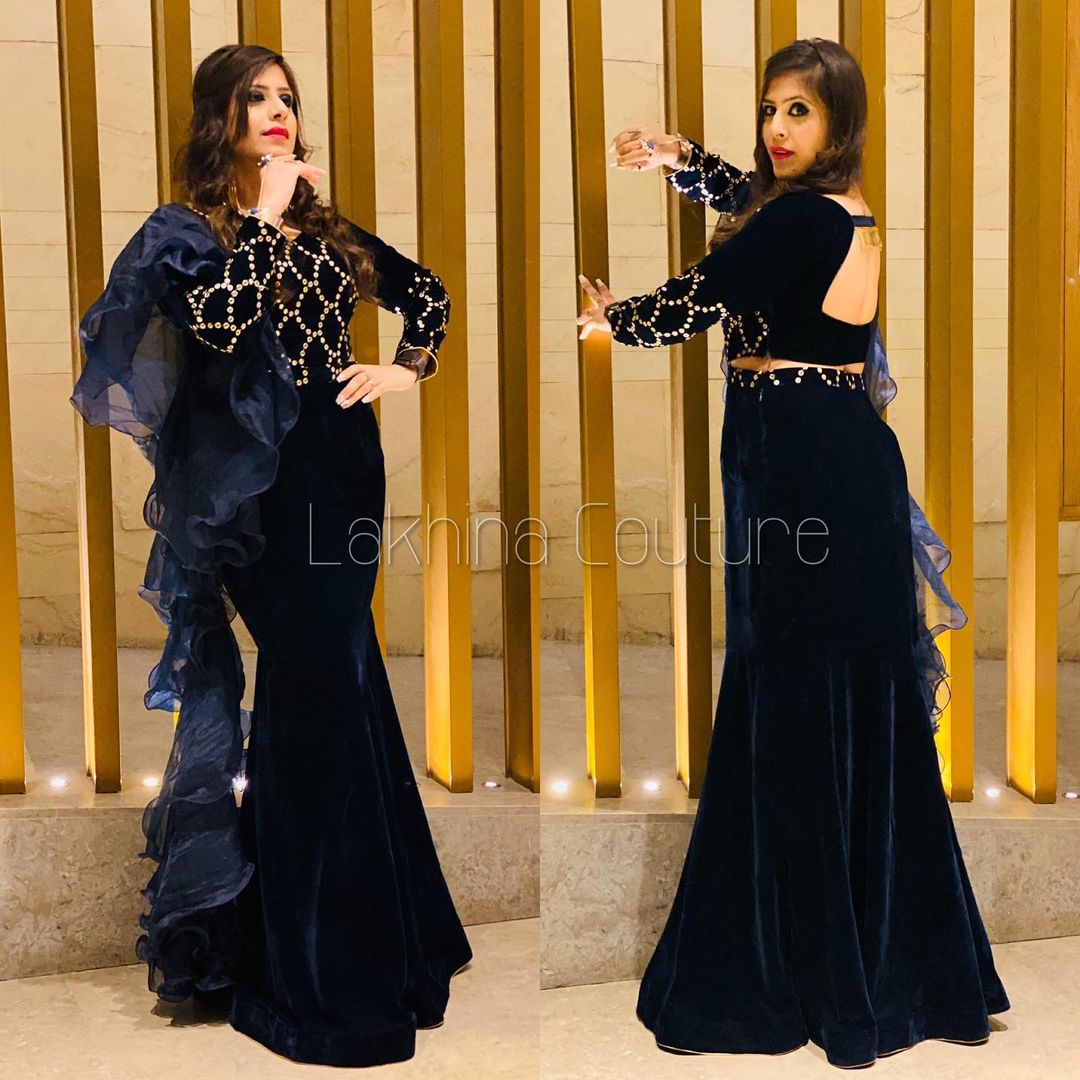 Navy Blue Fish Cut Gown | Party Wear Gown