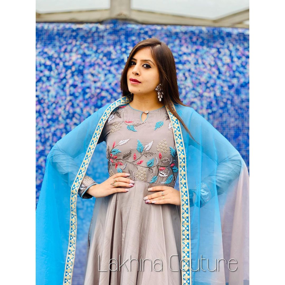 Grey Embroidered Anarkali