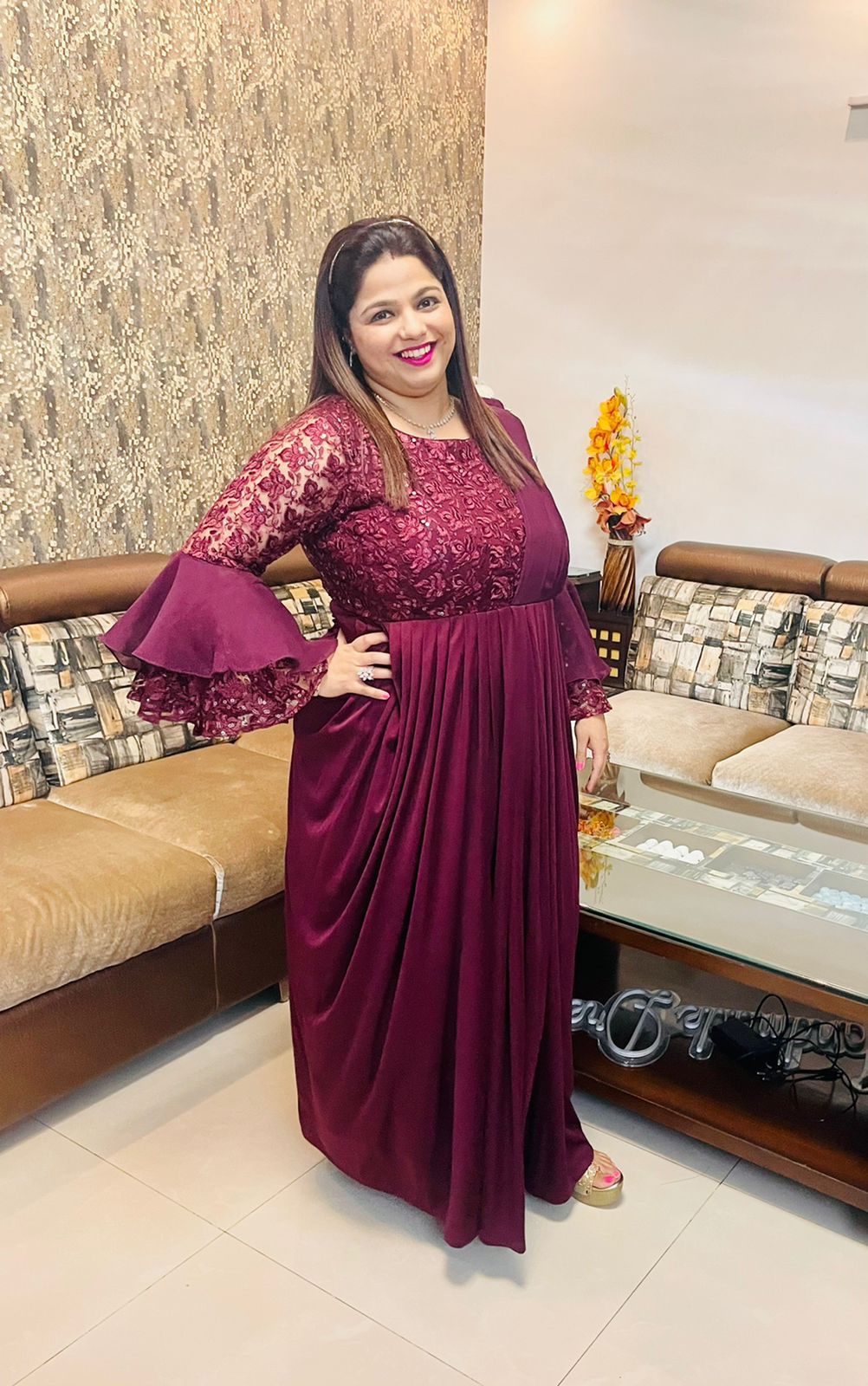 Maroon Embroidered Drape