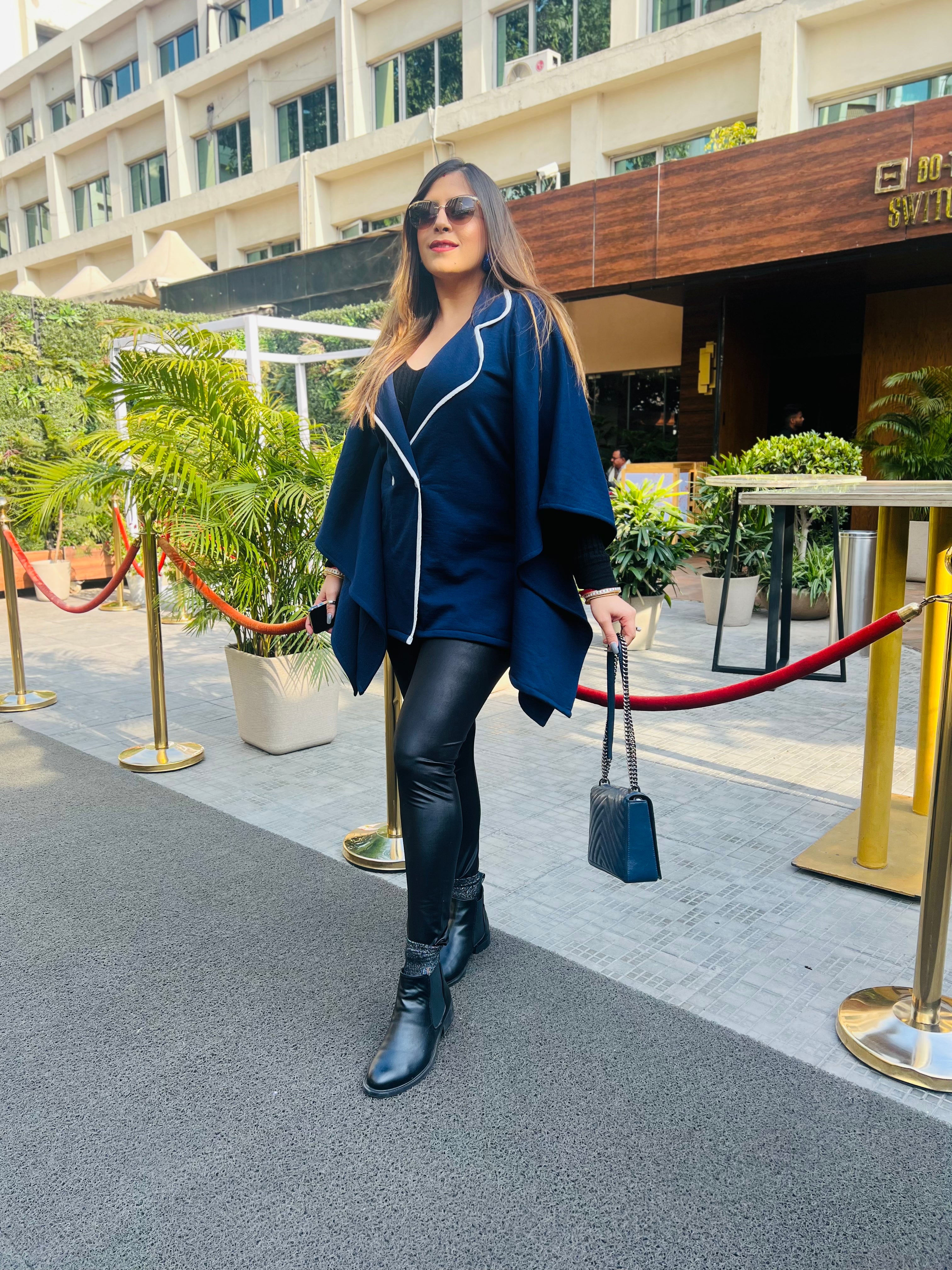 Navy Blue Cape Coat