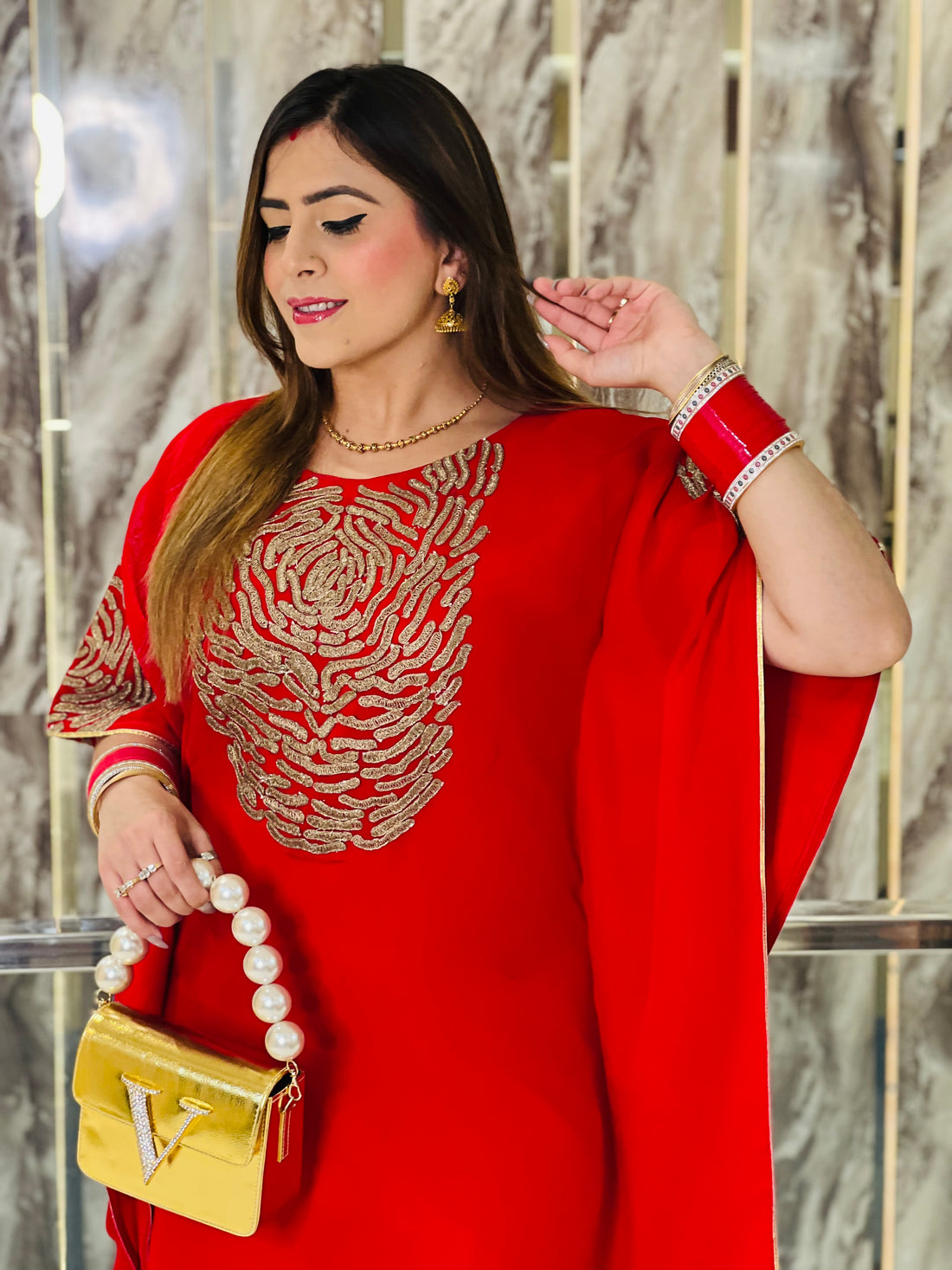 Red Embroidered Kaftaan Set