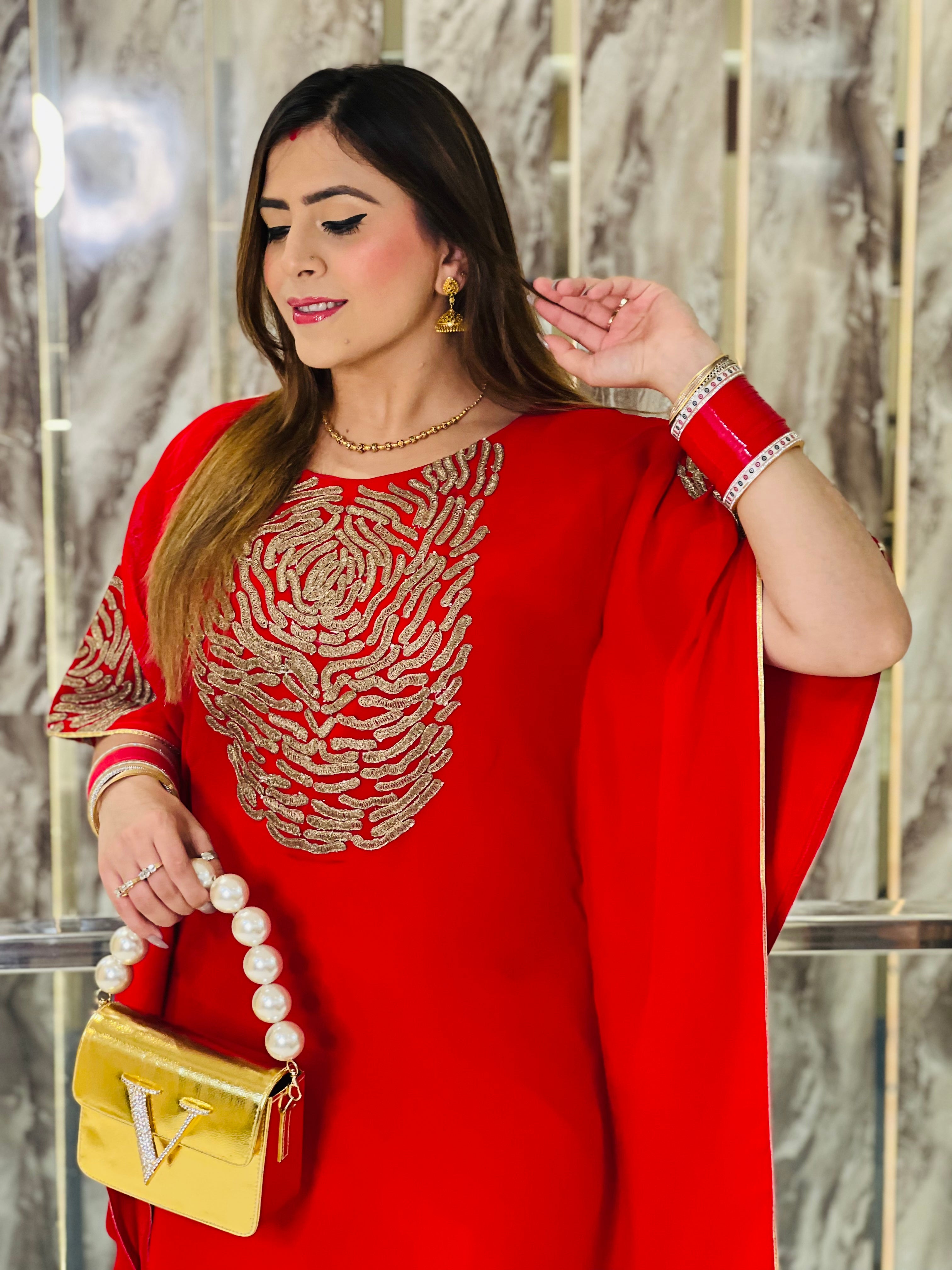 Red Embroidered Kaftaan Set