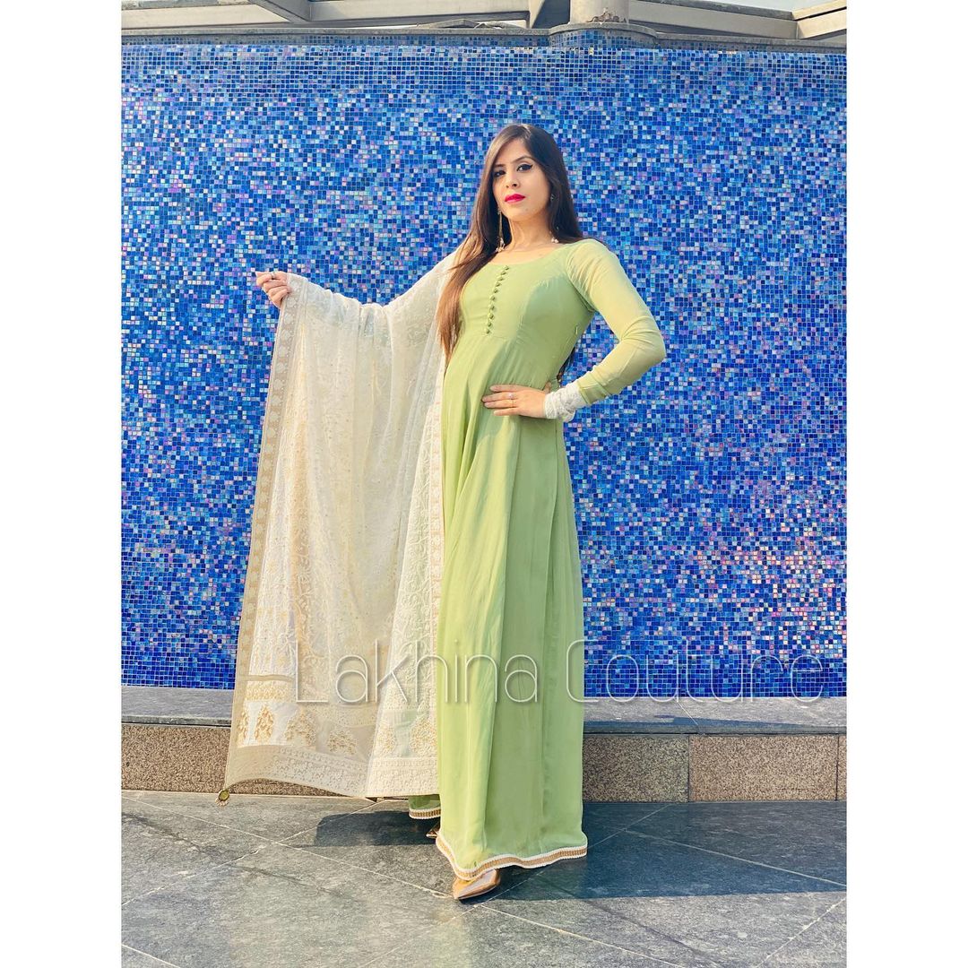 Pista Green Anarkali
