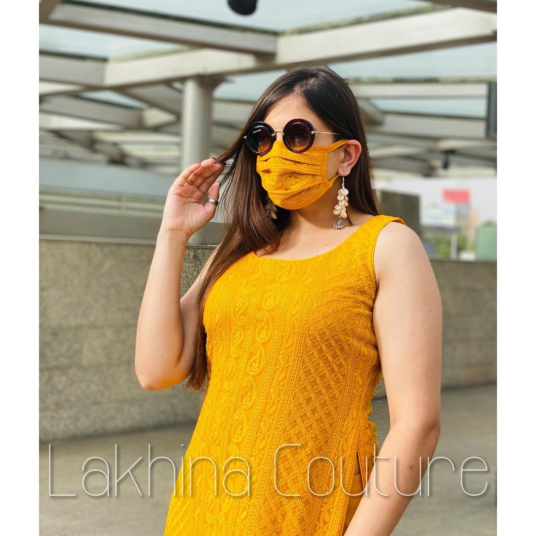 Mustard Chikankari Kurti