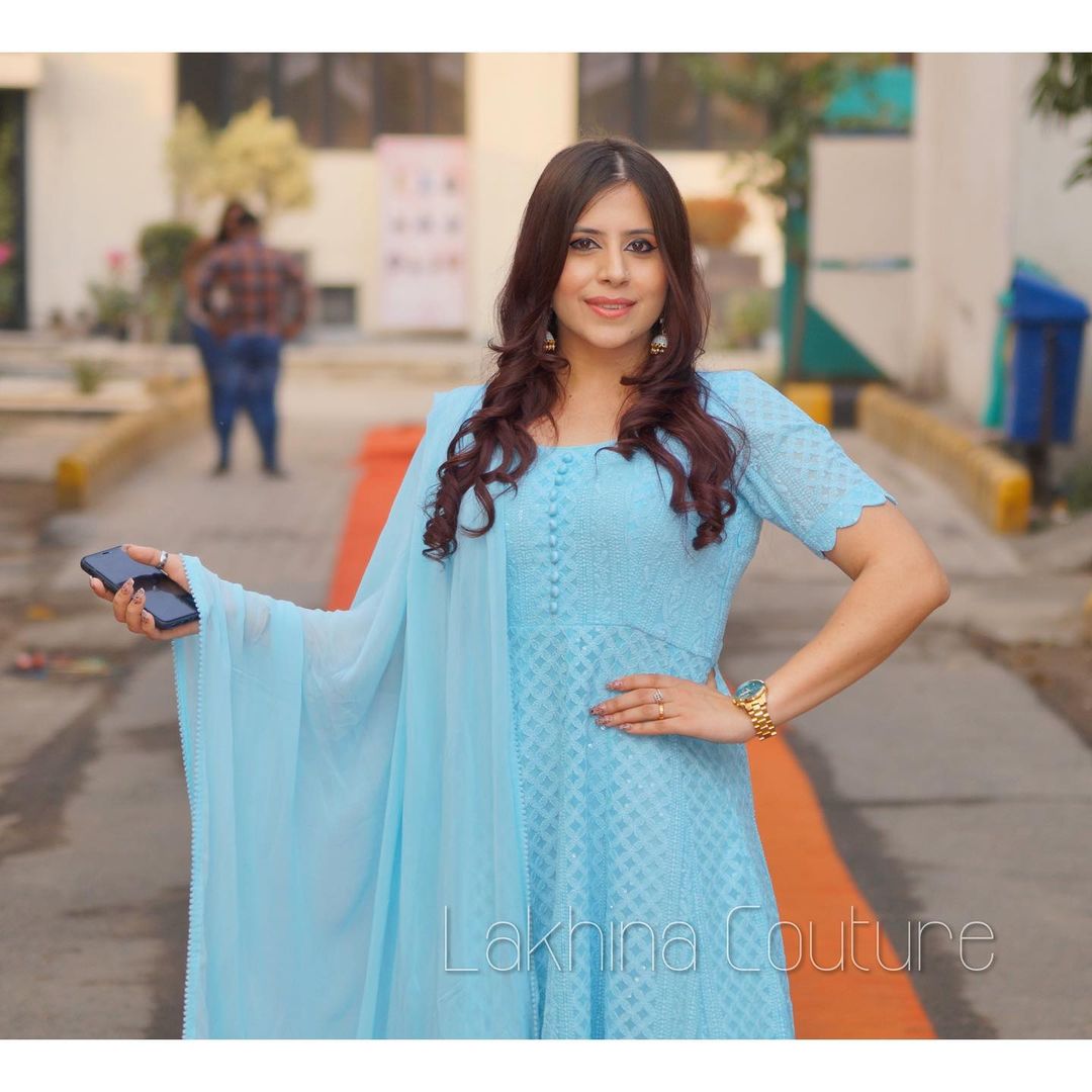 Sky Blue Chikankari Anarkali