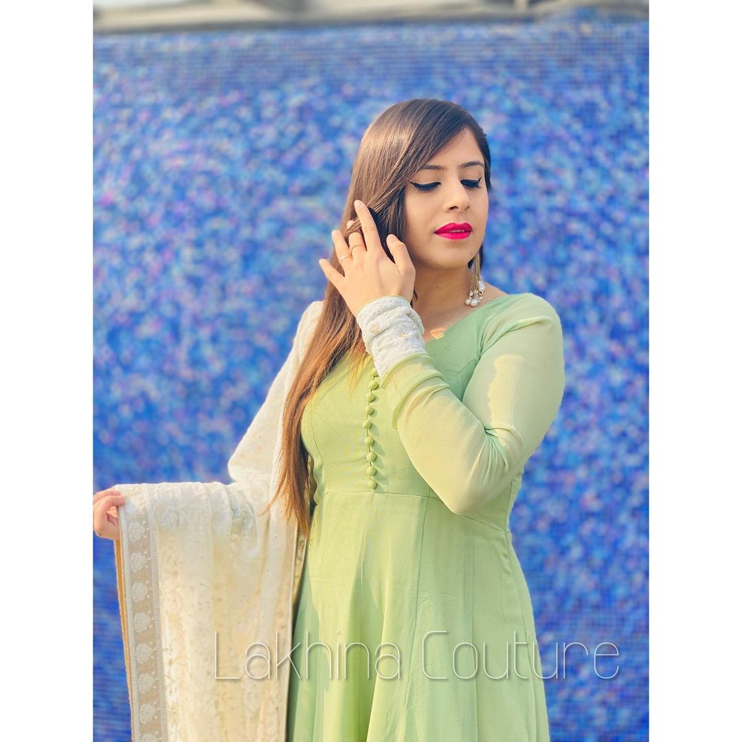 Pista Green Anarkali