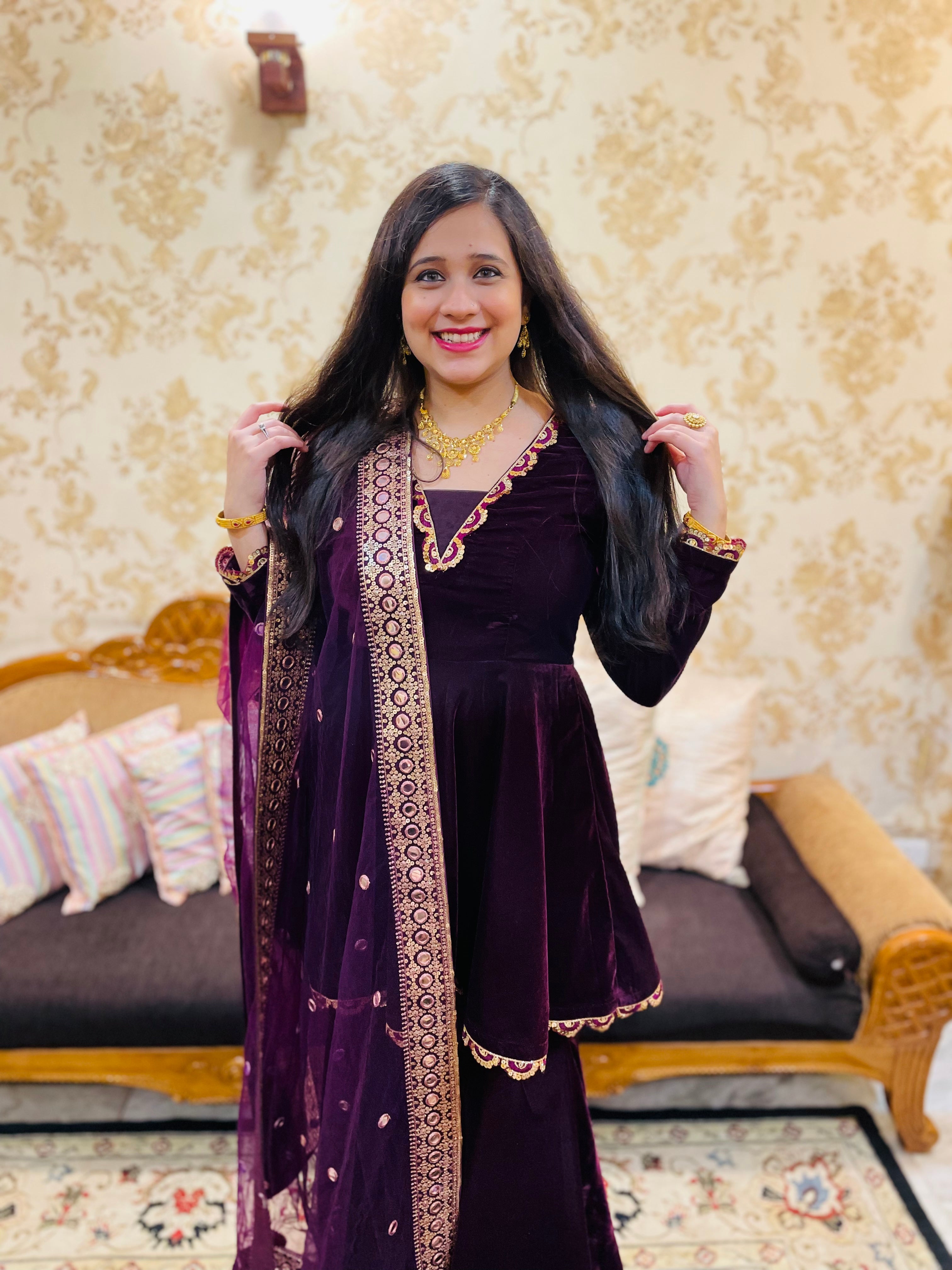 Wine Peplum & Garara Suit