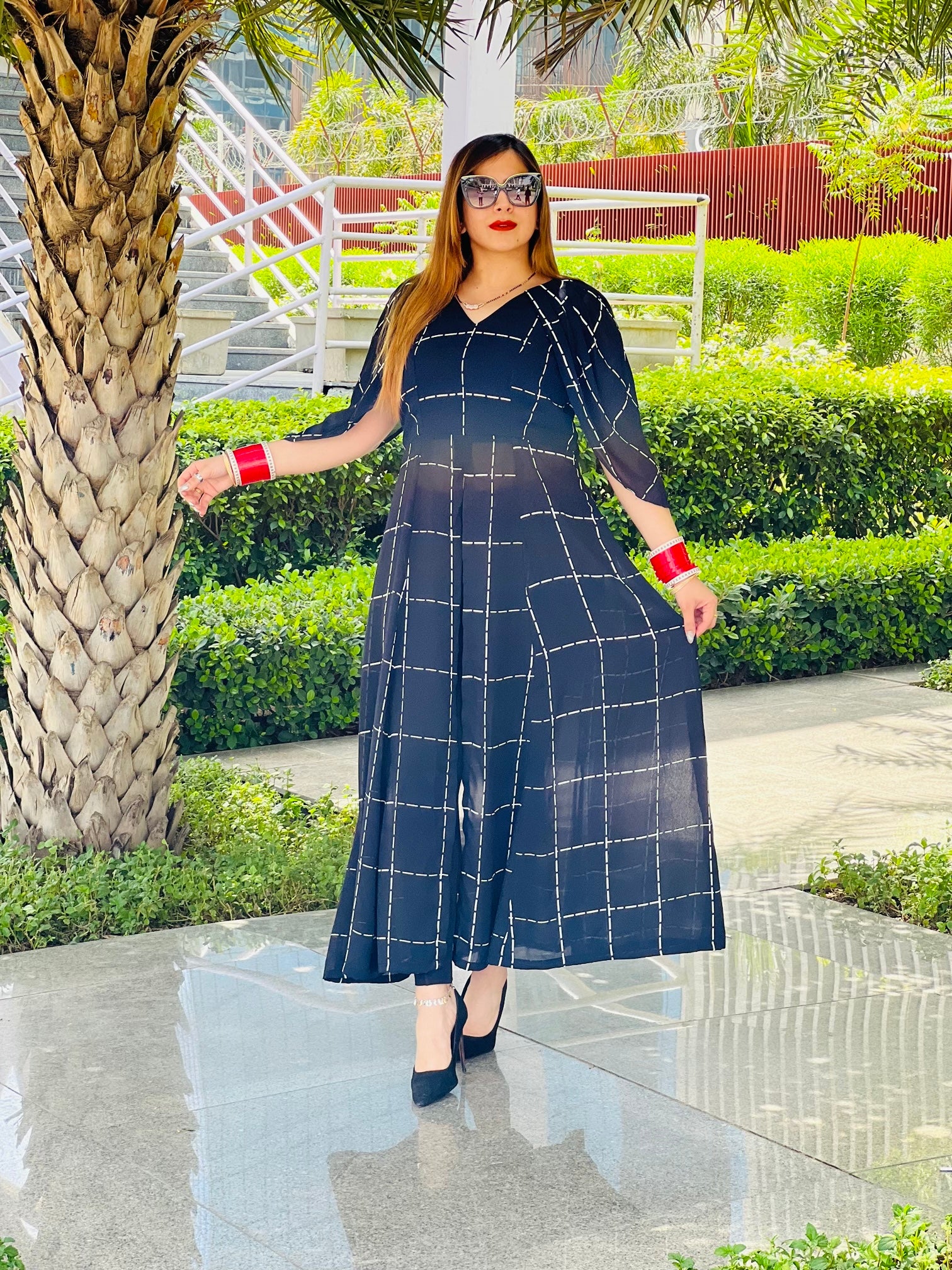 Black Geometric Slit Top