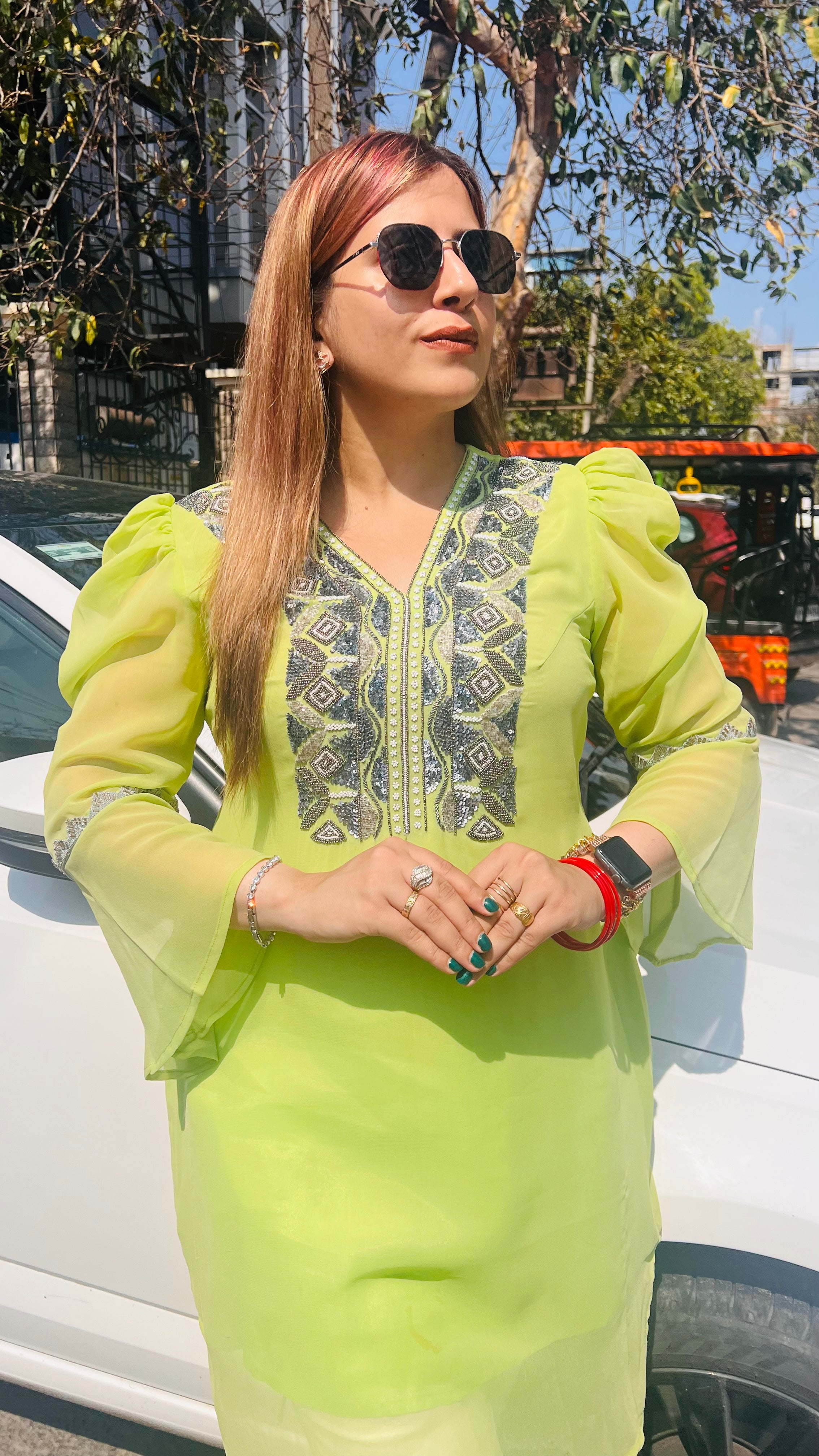 Pista Green Embroidered Kurti